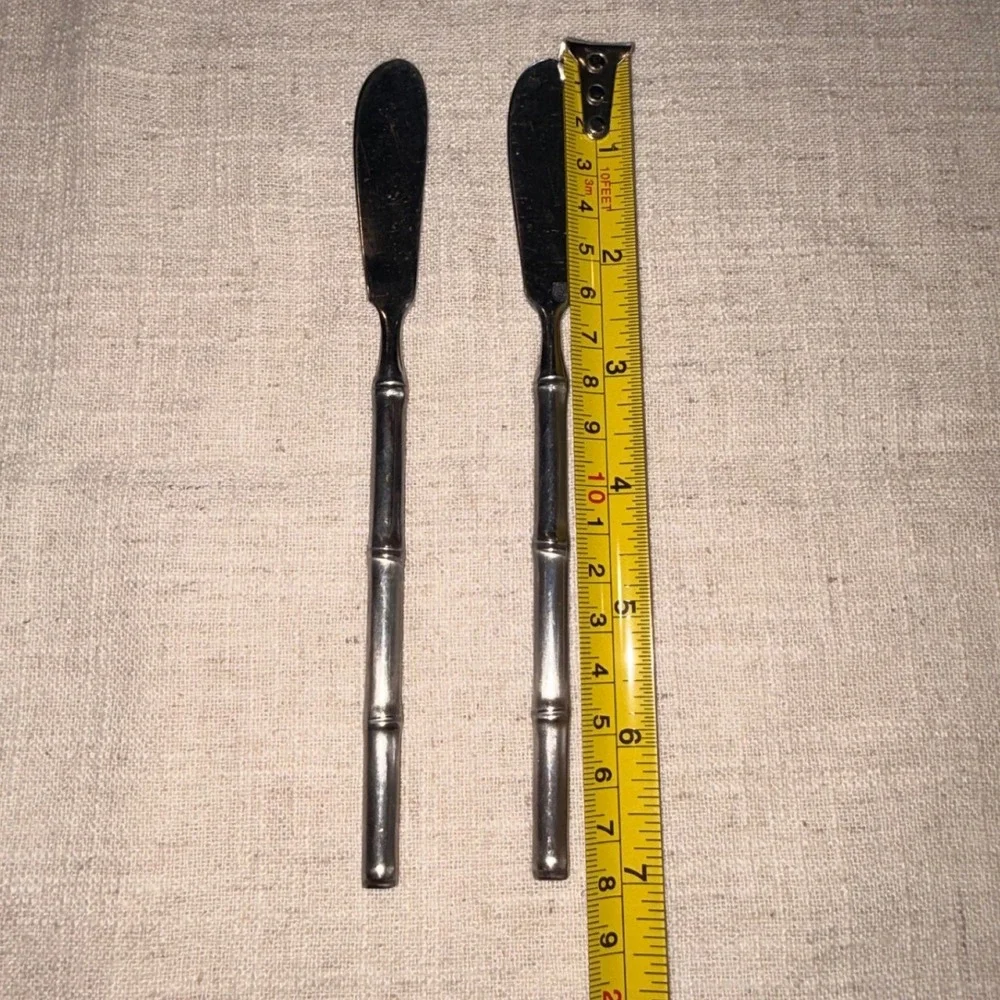 Stanley Roberts Bamboo Stainless‎ Steel Butter Spreaders Japan Set of 2 Silver